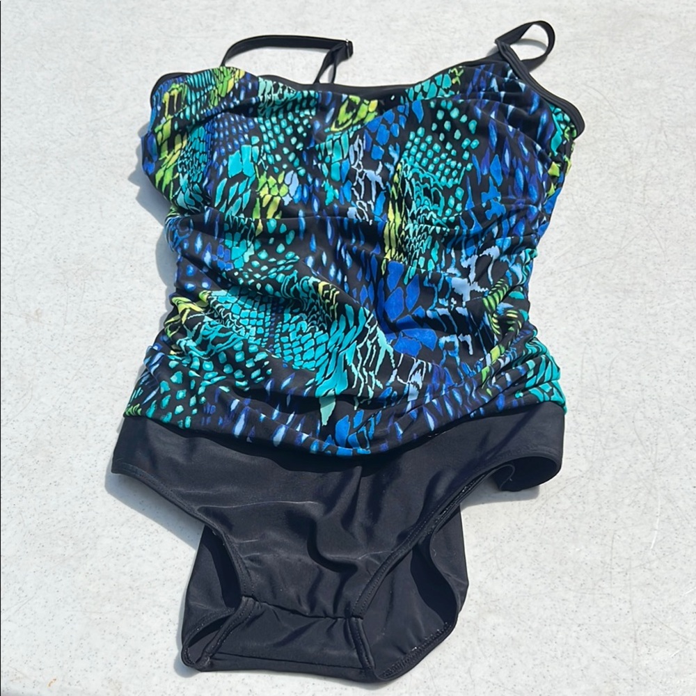 Christina Blue and Green One Piece Swimsuit Mosaic Design